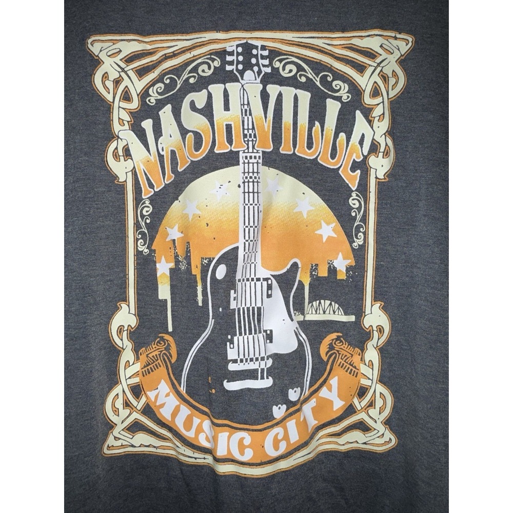 Nashville Country Music City Guitar T-Shirt Size Large Orange, Cowboy Festival